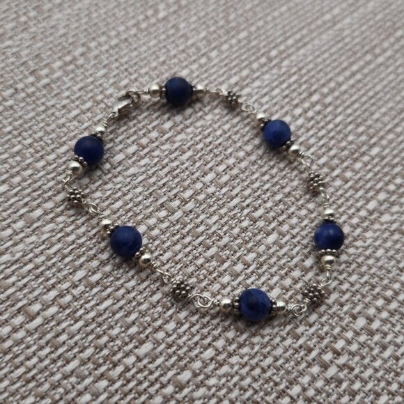 7 Inch Sterling Silver Sodalite Stone Bracelet A3797 - Picture 2 of 5